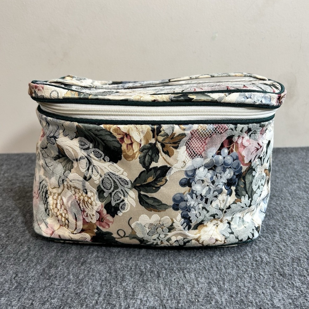 Vintage Allegro Pacific Cosmetic Toiletry Travel Bag, Zipper, Floral Tapestry